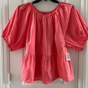 Old Navy Womens Coral Peasant Blouse 2X Cotton Short Sleeve Elastic Neck